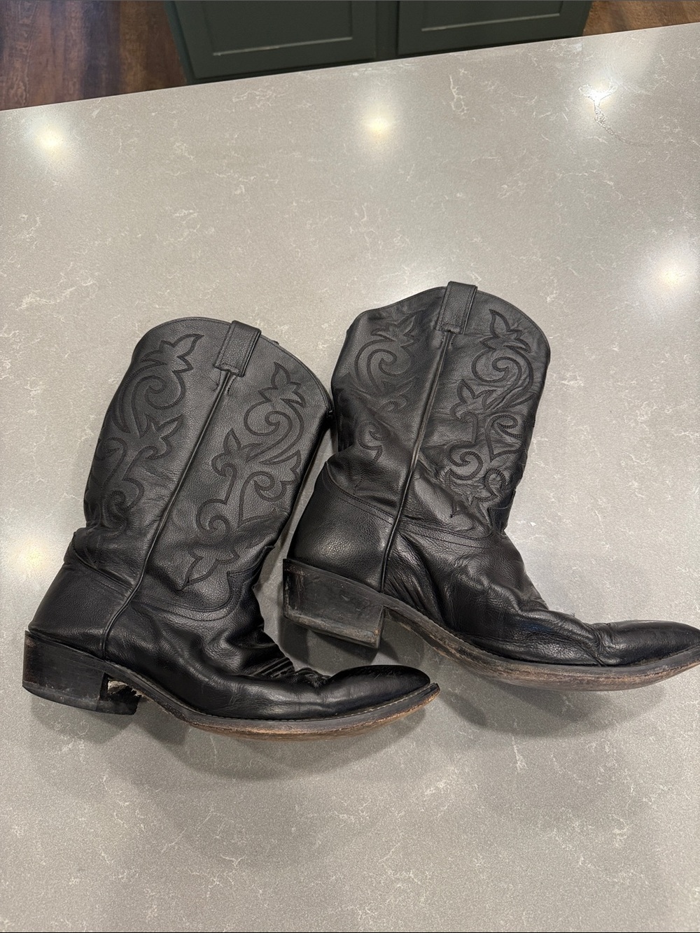Justin Boots Black Embroidered Leather Cowboy Boots 13 D